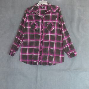 Torrid Top Womens Size 3 Black Purple Plaid Button Up Cabincore Shirt Country